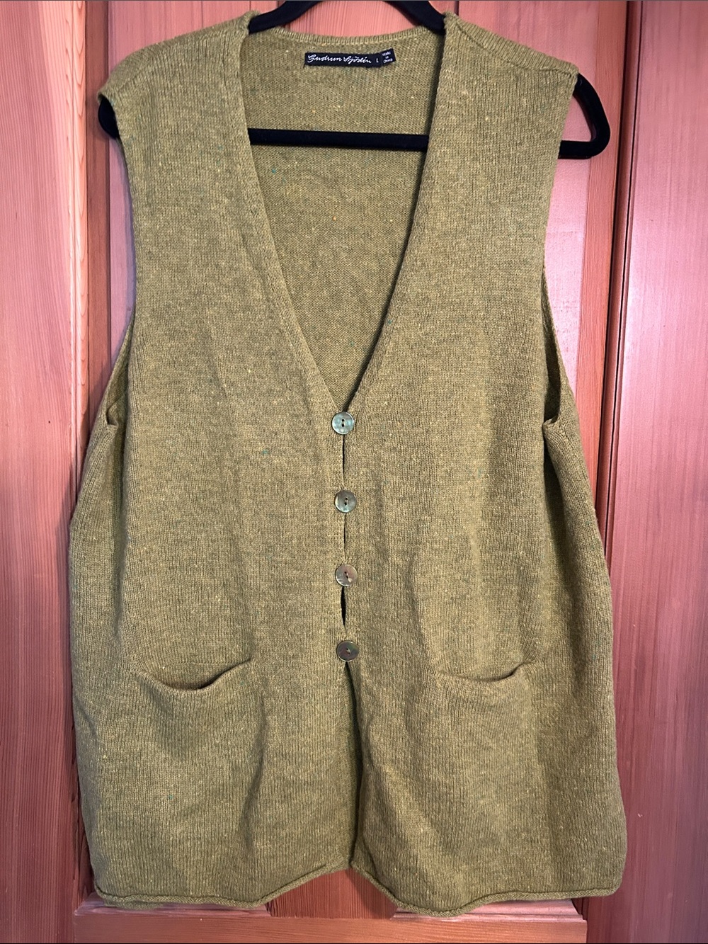 Gudrun Sjoden Olive Green Wool Knit Button Vest